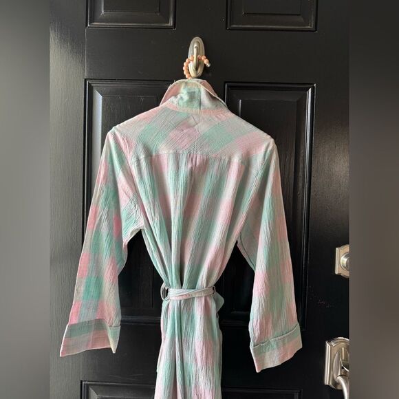 House of Japan Pastel Pink Blue Cotton Linen Blend Robe Size S/M - Picture 13 of 16